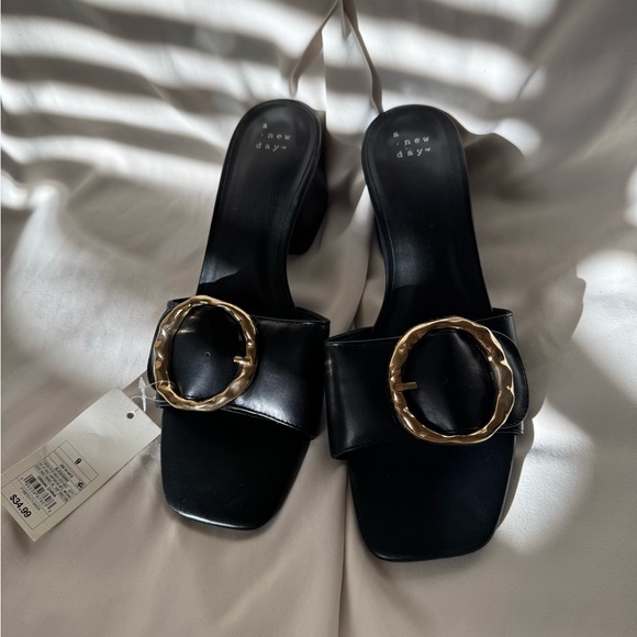 A New Day |Black Slip On Buckle Mule Heels | Size 9 - Picture 2 of 8